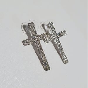 Large rhinestone cross stud earrings